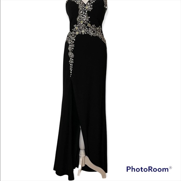 FIESTA long Black beaded sequin Prom Special Event One shoulder Gown XS - Picture 2 of 7